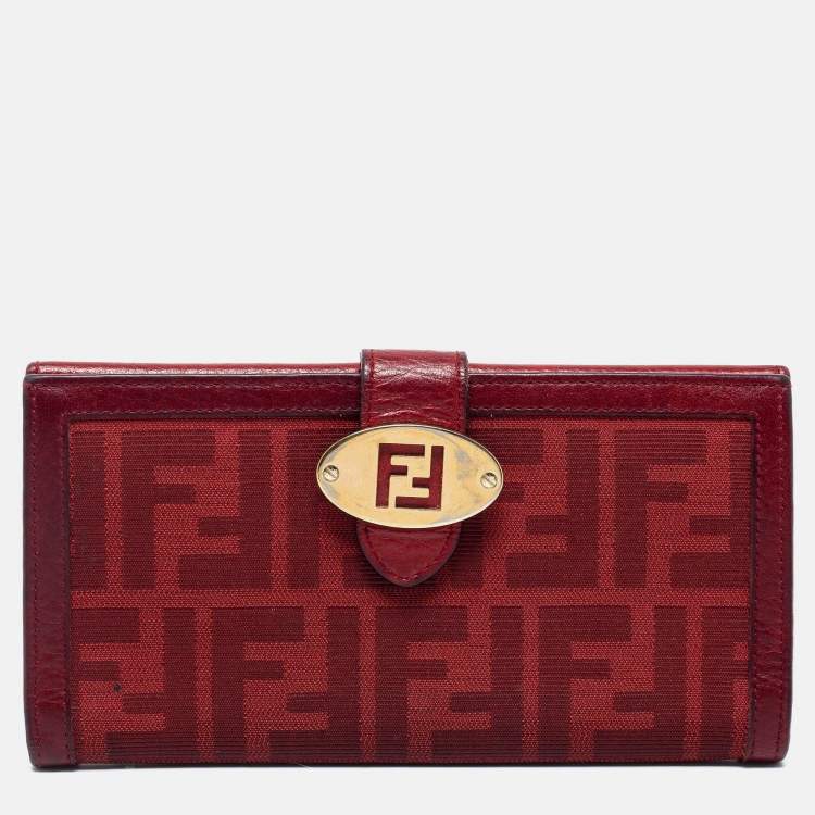 Pre Owned Fendi Red Zucca Canvas and Leather Flap Continental Wallet