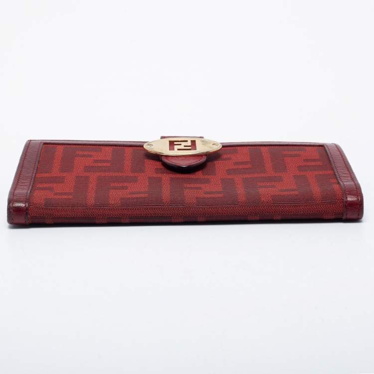 Pre Owned Fendi Red Zucca Canvas and Leather Flap Continental Wallet