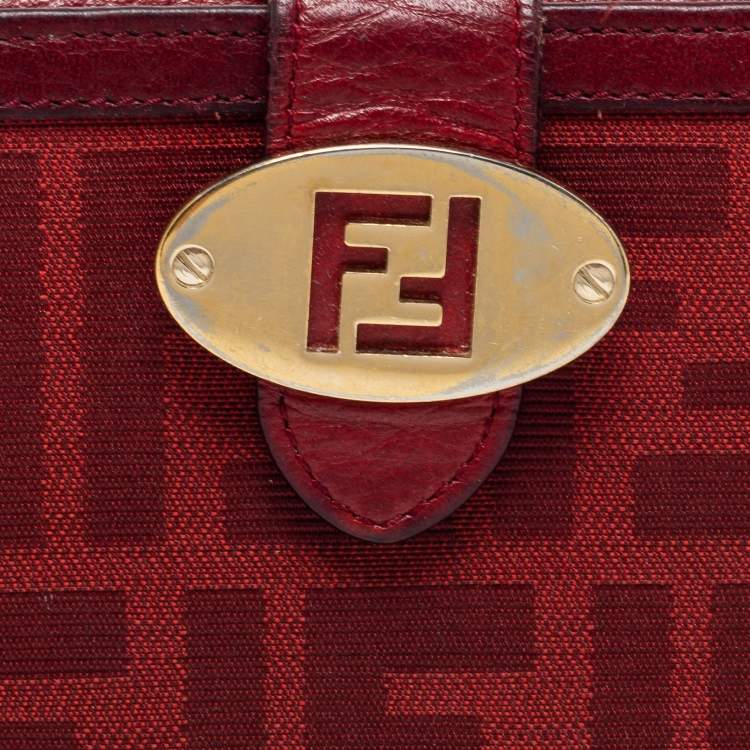 Pre Owned Fendi Red Zucca Canvas and Leather Flap Continental Wallet