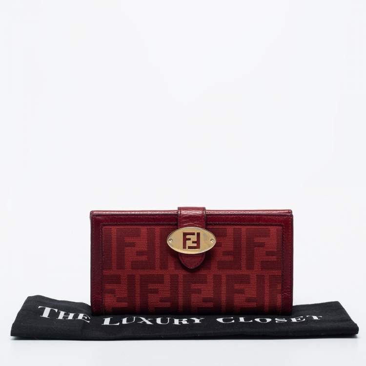 Pre Owned Fendi Red Zucca Canvas and Leather Flap Continental Wallet