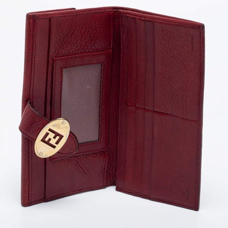 Pre Owned Fendi Red Zucca Canvas and Leather Flap Continental Wallet