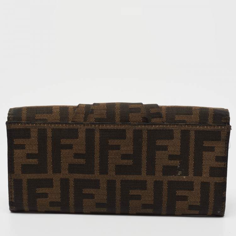 Pre Owned Fendi Beige/Brown Zucca Canvas and Leather Flap Continental Wallet