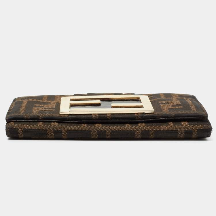 Pre Owned Fendi Beige/Brown Zucca Canvas and Leather Flap Continental Wallet