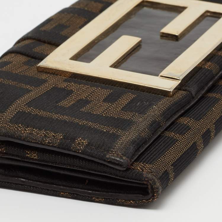 Pre Owned Fendi Beige/Brown Zucca Canvas and Leather Flap Continental Wallet