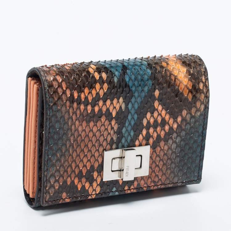 Pre Owned Fendi Multicolor Python Peekaboo Compact Wallet