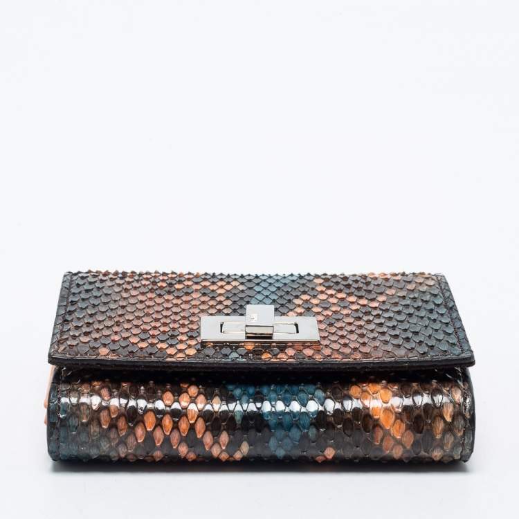 Pre Owned Fendi Multicolor Python Peekaboo Compact Wallet