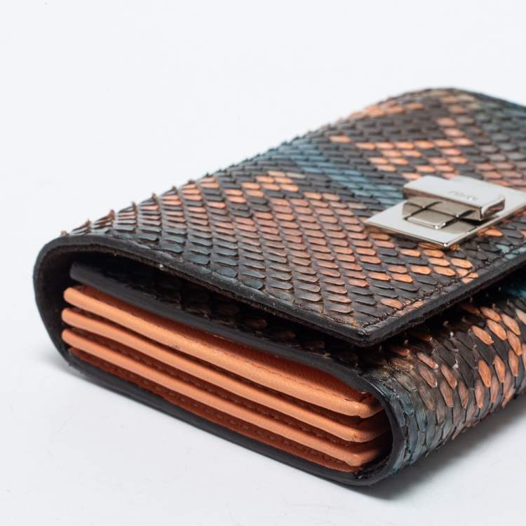 Pre Owned Fendi Multicolor Python Peekaboo Compact Wallet