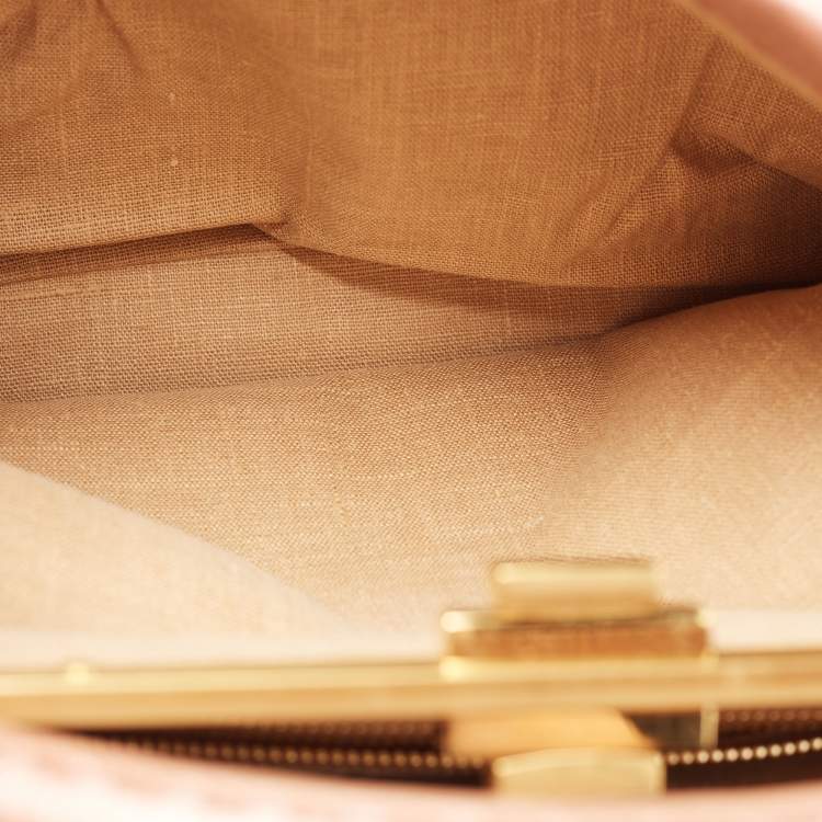 Pre Owned Fendi Metallic Pink Selleria Leather Large Peekaboo Top Handle Bag