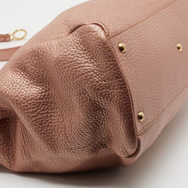 Pre Owned Fendi Metallic Pink Selleria Leather Large Peekaboo Top Handle Bag