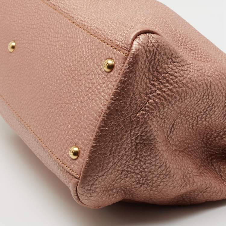 Pre Owned Fendi Metallic Pink Selleria Leather Large Peekaboo Top Handle Bag