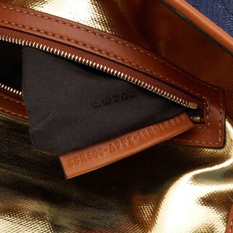 Pre Owned Fendi Blue/Brown Denim and Leather Baguette Crossbody Bag