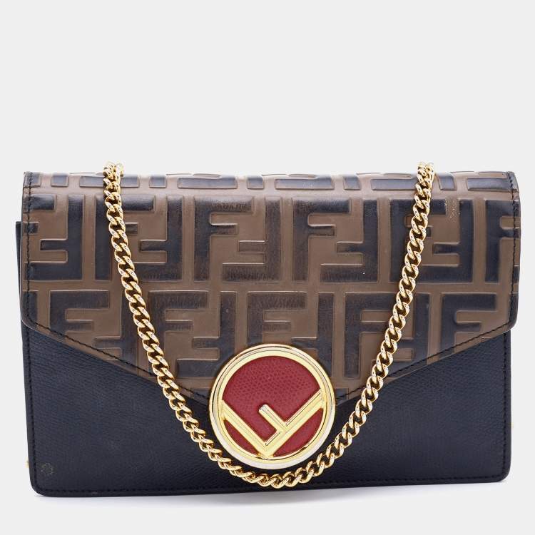 Fendi Brown/Black Leather Double FF Wallet On Chain Fendi | The Luxury ...