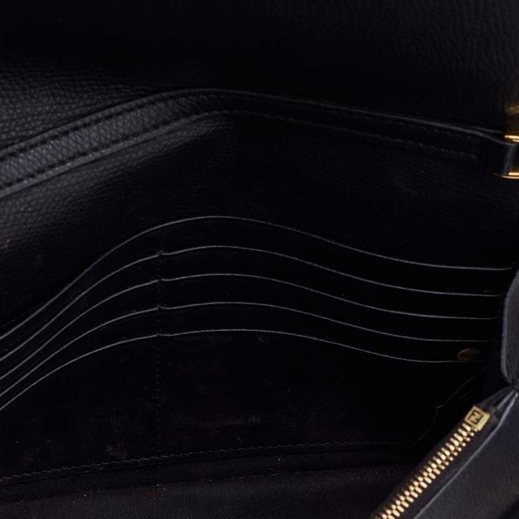 Pre Owned Fendi Brown/Black Leather Double FF Wallet On Chain