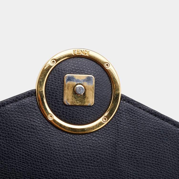 Pre Owned Fendi Brown/Black Leather Double FF Wallet On Chain
