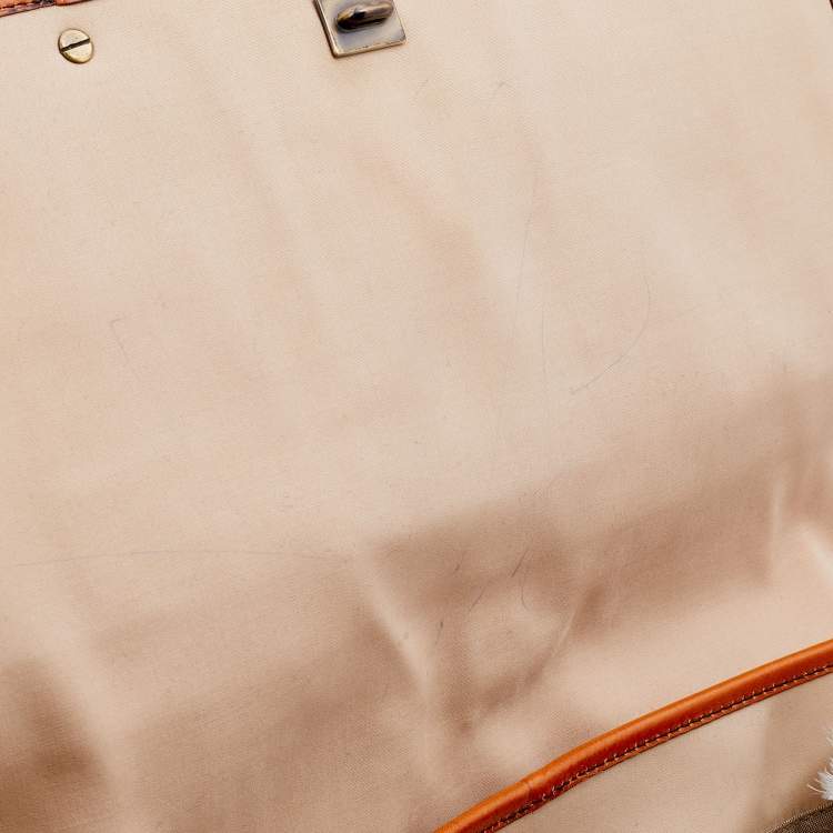 Pre Owned Fendi Beige/Tan Fabric and Leather Large B Bag Shoulder Bag