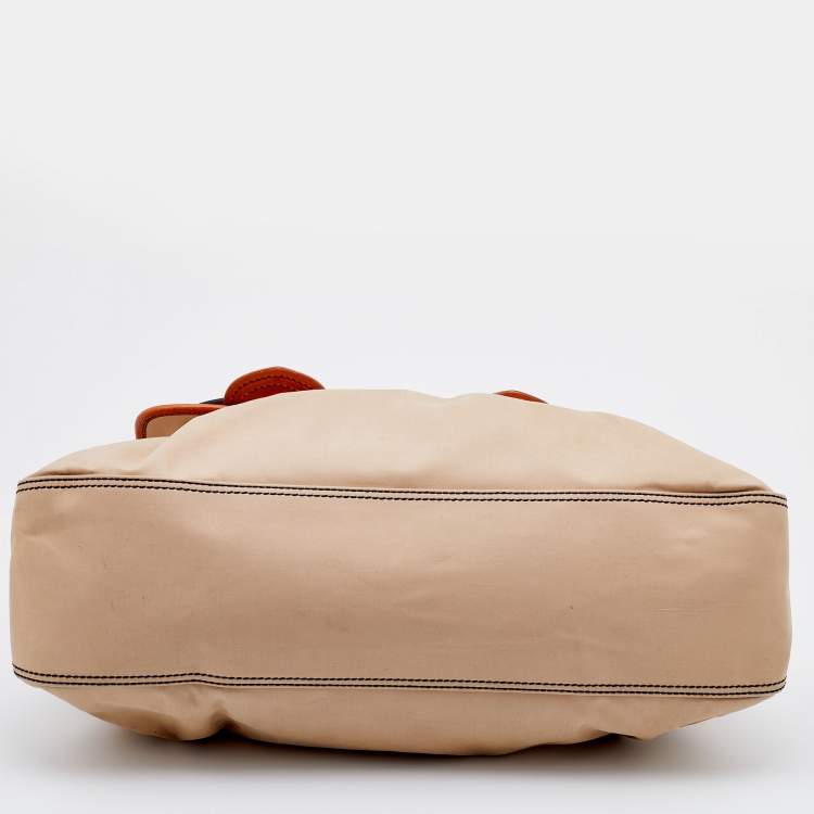 Pre Owned Fendi Beige/Tan Fabric and Leather Large B Bag Shoulder Bag