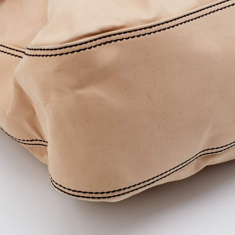 Pre Owned Fendi Beige/Tan Fabric and Leather Large B Bag Shoulder Bag