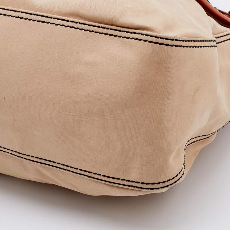 Pre Owned Fendi Beige/Tan Fabric and Leather Large B Bag Shoulder Bag