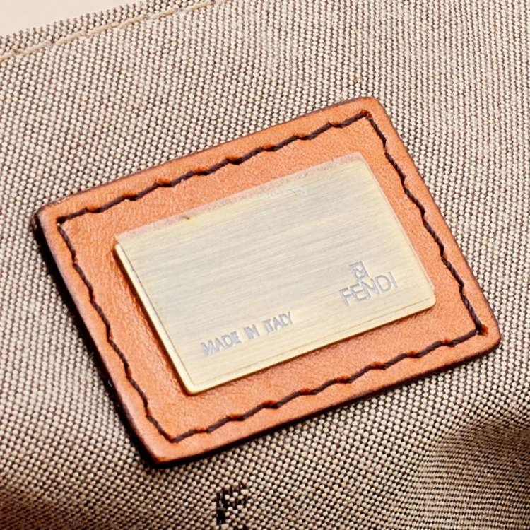 Pre Owned Fendi Beige/Tan Fabric and Leather Large B Bag Shoulder Bag