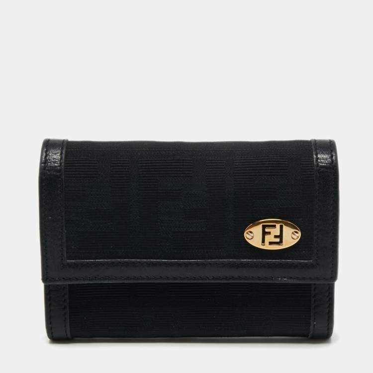 مملوكة مسبقًا Fendi Black Zucca Canvas and Leather French Wallet