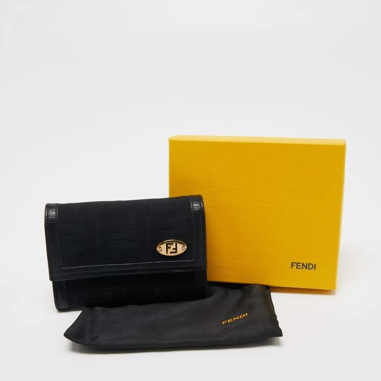 مملوكة مسبقًا Fendi Black Zucca Canvas and Leather French Wallet
