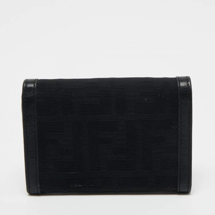 مملوكة مسبقًا Fendi Black Zucca Canvas and Leather French Wallet
