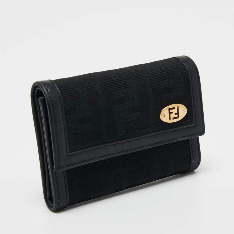 مملوكة مسبقًا Fendi Black Zucca Canvas and Leather French Wallet