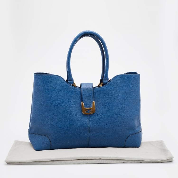 Pre Owned Fendi Blue Leather Chameleon Shopping Tote