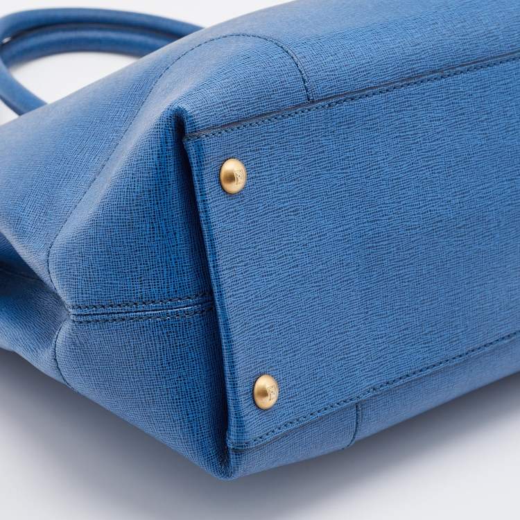 Pre Owned Fendi Blue Leather Chameleon Shopping Tote