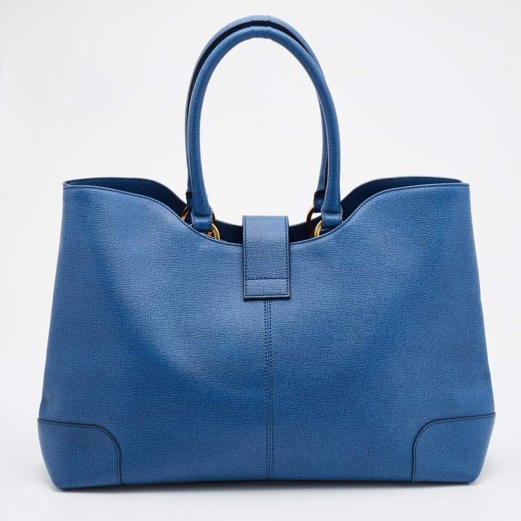 Pre Owned Fendi Blue Leather Chameleon Shopping Tote