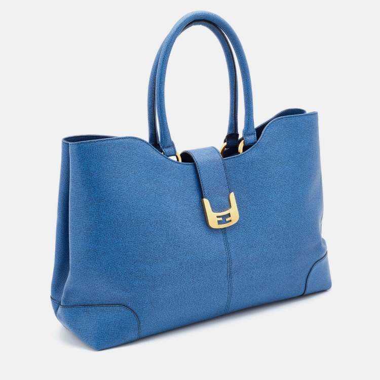 Pre Owned Fendi Blue Leather Chameleon Shopping Tote