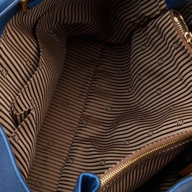 Pre Owned Fendi Blue Leather Chameleon Shopping Tote