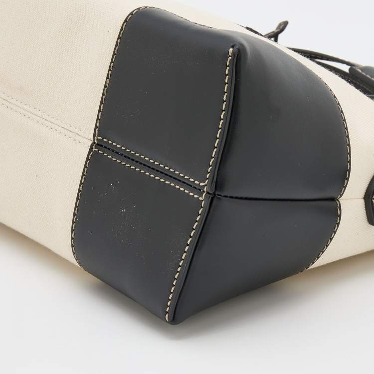 Pre Owned Fendi Off White/Black Canvas and Leather Medium By The Way Shoulder Bag