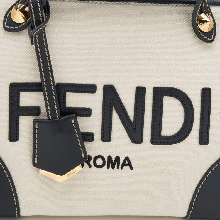 Pre Owned Fendi Off White/Black Canvas and Leather Medium By The Way Shoulder Bag