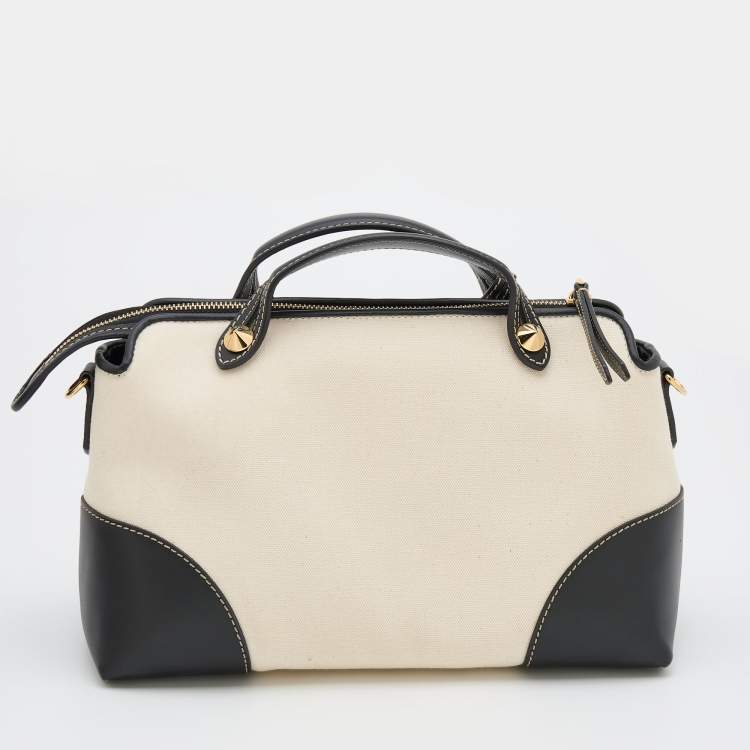 Pre Owned Fendi Off White/Black Canvas and Leather Medium By The Way Shoulder Bag