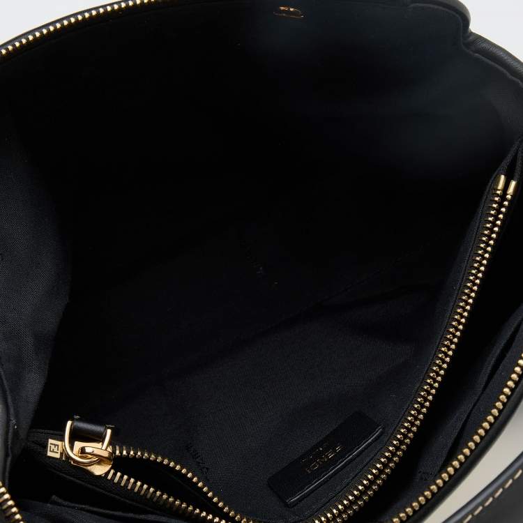 Pre Owned Fendi Off White/Black Canvas and Leather Medium By The Way Shoulder Bag