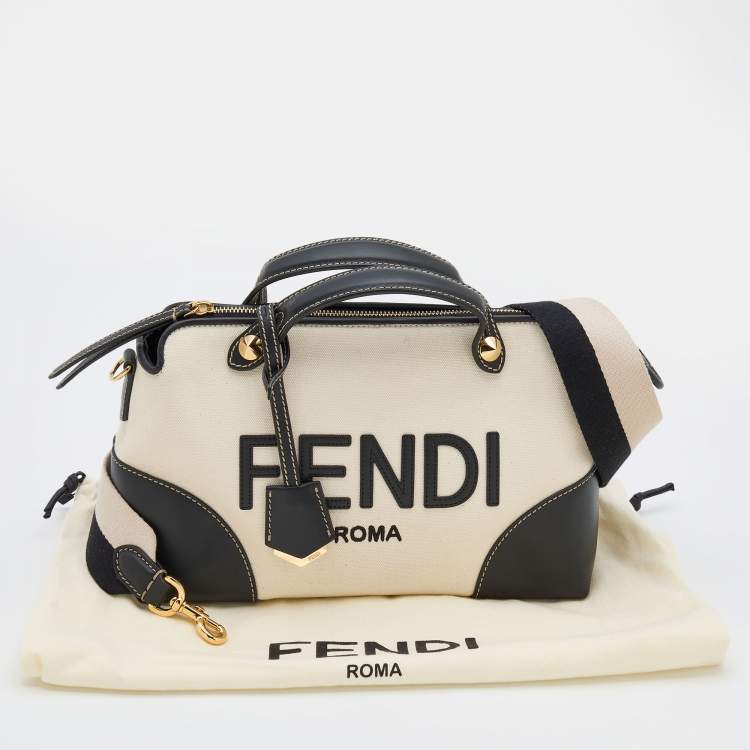 Pre Owned Fendi Off White/Black Canvas and Leather Medium By The Way Shoulder Bag