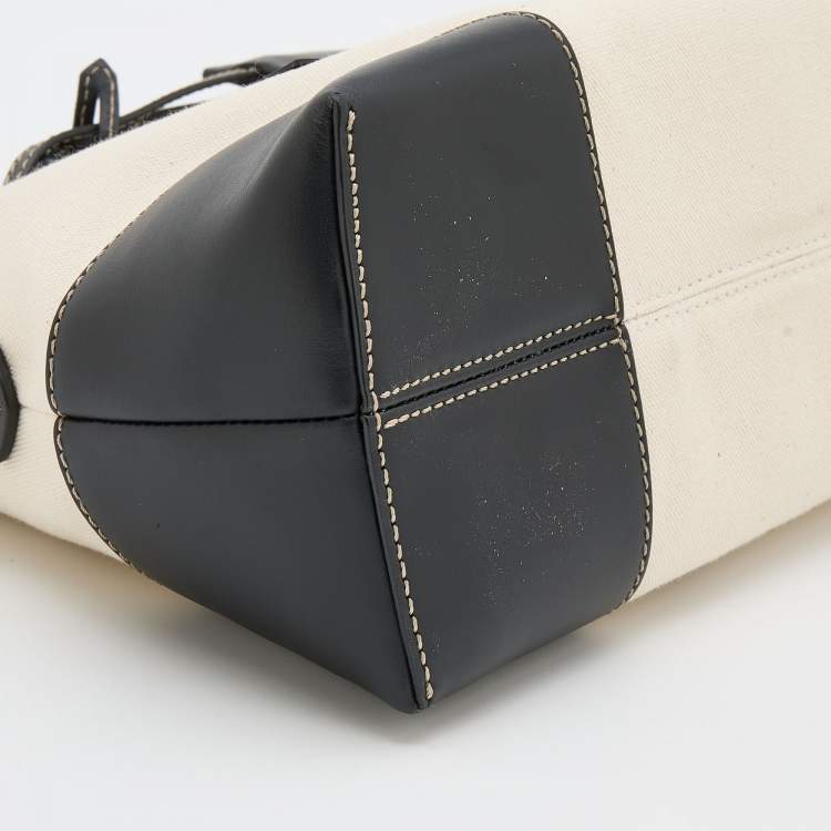 Pre Owned Fendi Off White/Black Canvas and Leather Medium By The Way Shoulder Bag