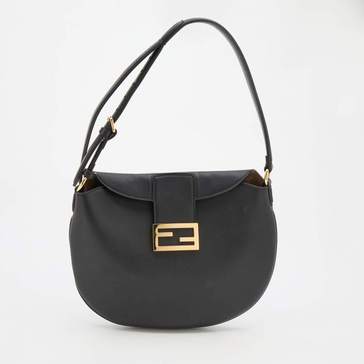 Pre Owned Fendi Black Leather Small Croissant Hobo