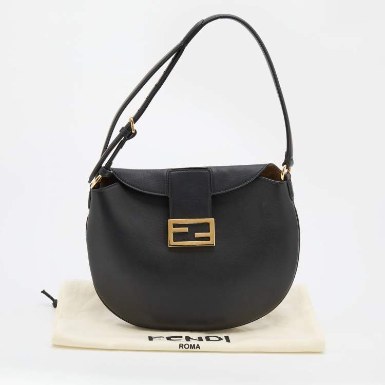 Pre Owned Fendi Black Leather Small Croissant Hobo