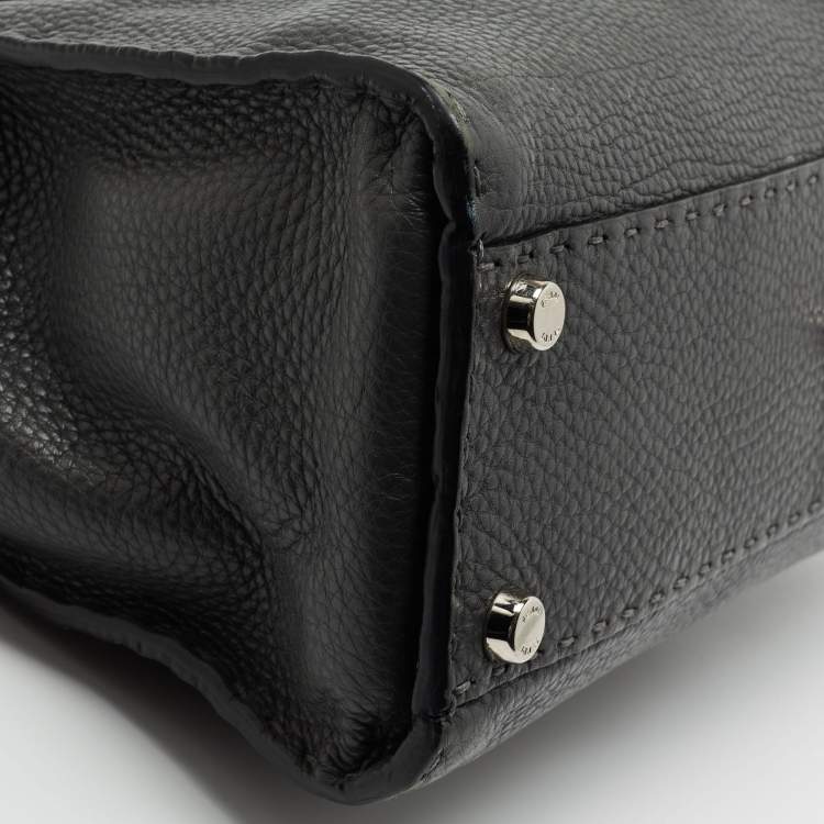 Pre Owned Fendi Grey Leather Peekaboo Top Handle Bag