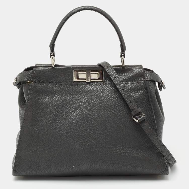 ハンドバッグ FENDI GREY LEATHER PEKABOO LARGE SOFT TOP HANDLE BAG Fendi Grey Leather Large Peekaboo Top Handle Bag | eBay