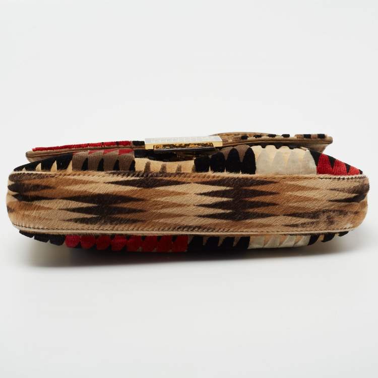 Pre Owned Fendi Multicolor Velvet, Calf Hair and Python Baguette Bag