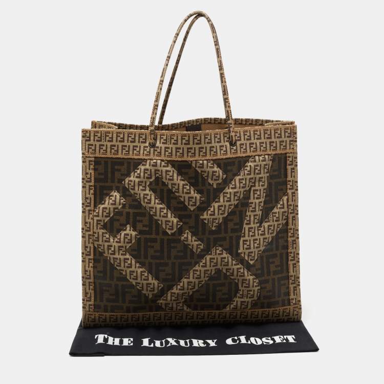 Pre Owned Fendi Brown Zucca and Zucchino Coated Canvas Square Tote