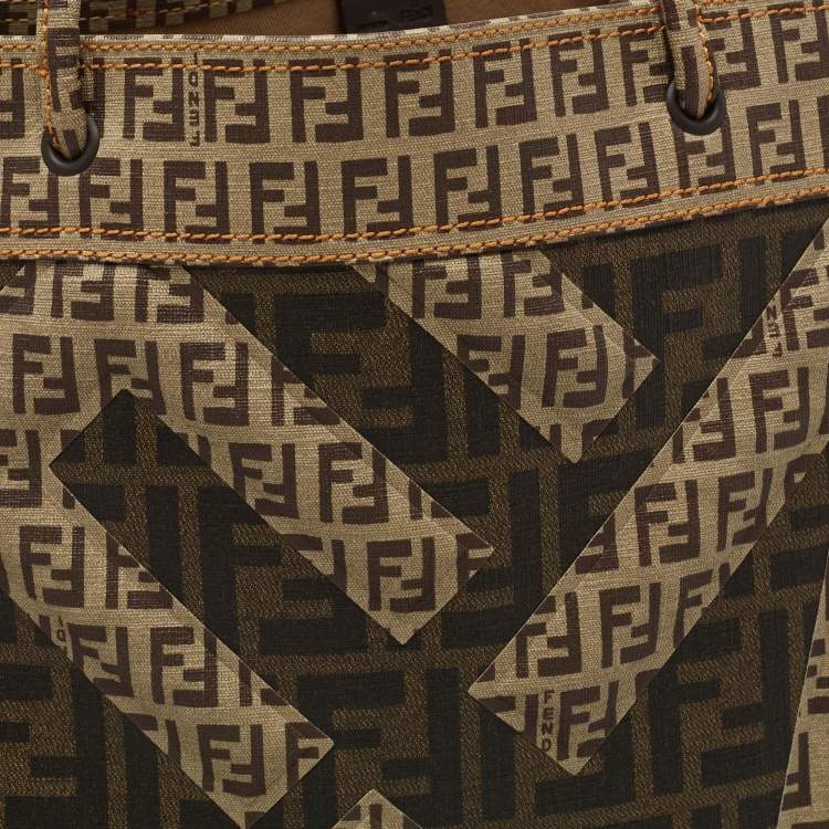 Pre Owned Fendi Brown Zucca and Zucchino Coated Canvas Square Tote