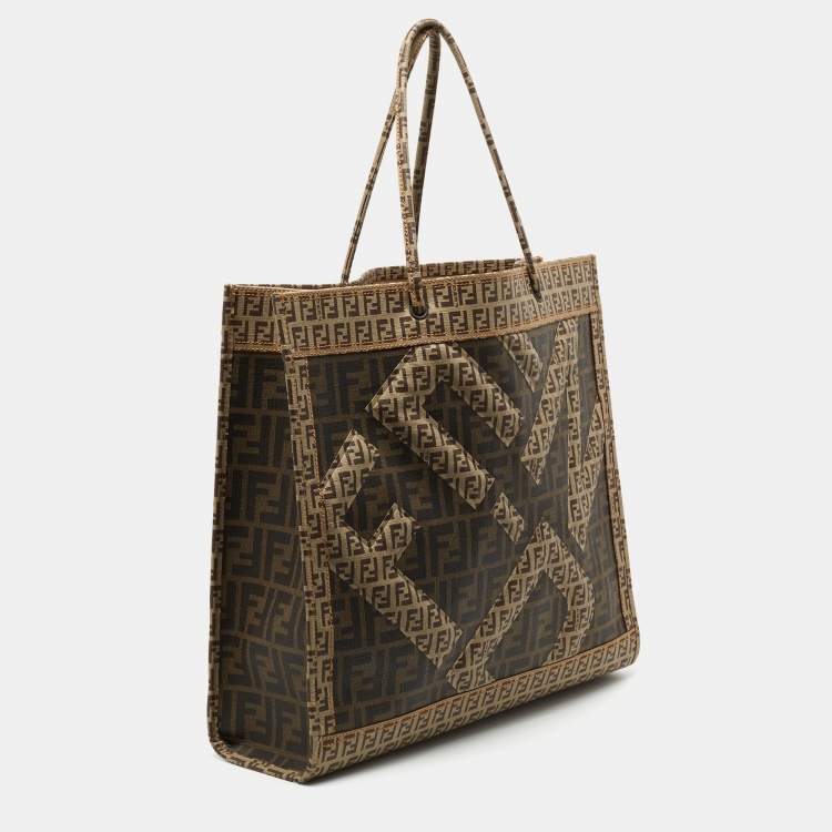 Pre Owned Fendi Brown Zucca and Zucchino Coated Canvas Square Tote