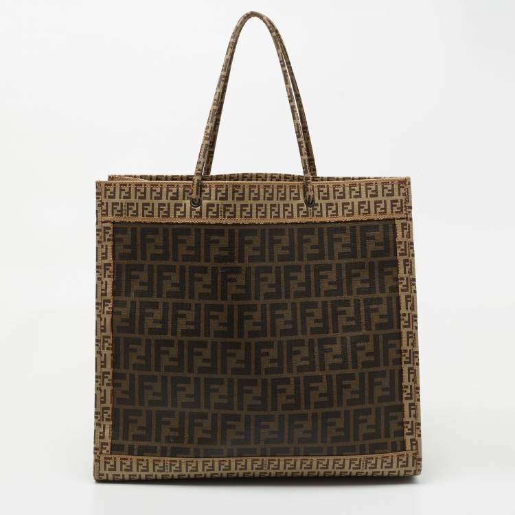 Pre Owned Fendi Brown Zucca and Zucchino Coated Canvas Square Tote