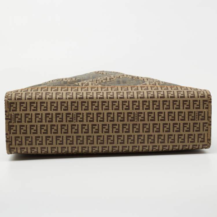 Pre Owned Fendi Brown Zucca and Zucchino Coated Canvas Square Tote