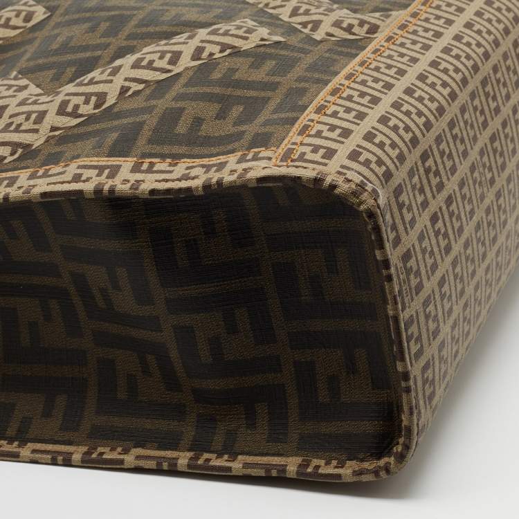 Pre Owned Fendi Brown Zucca and Zucchino Coated Canvas Square Tote