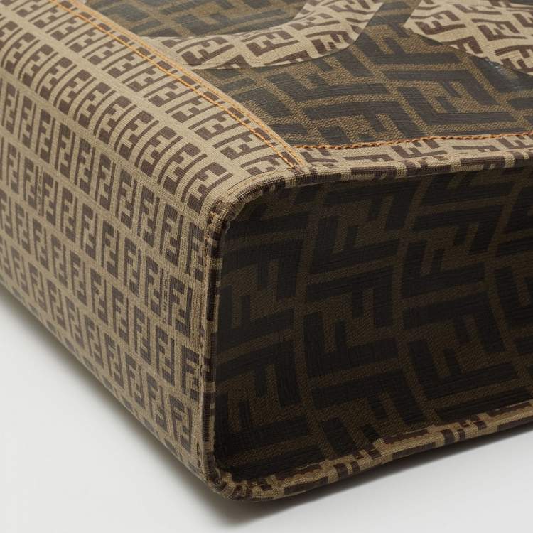 Pre Owned Fendi Brown Zucca and Zucchino Coated Canvas Square Tote
